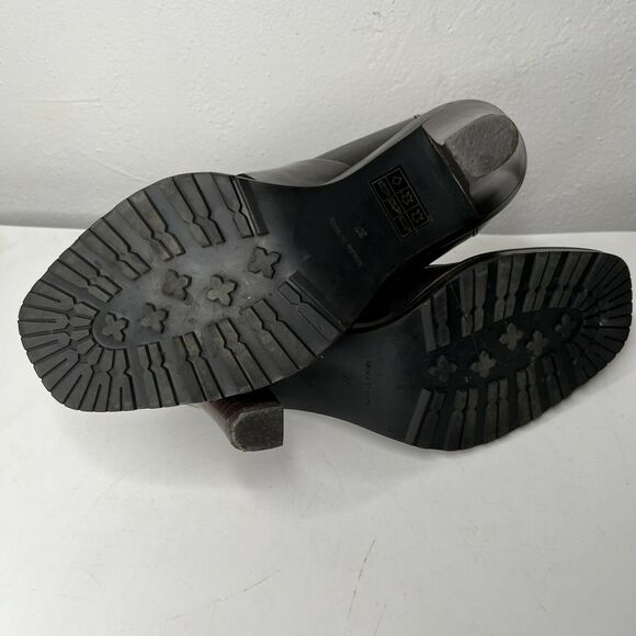 NavyBoot Dark Brown Italian Leather Chunky Heel Loafer Pumps size 37 (6.5) - Picture 7 of 8